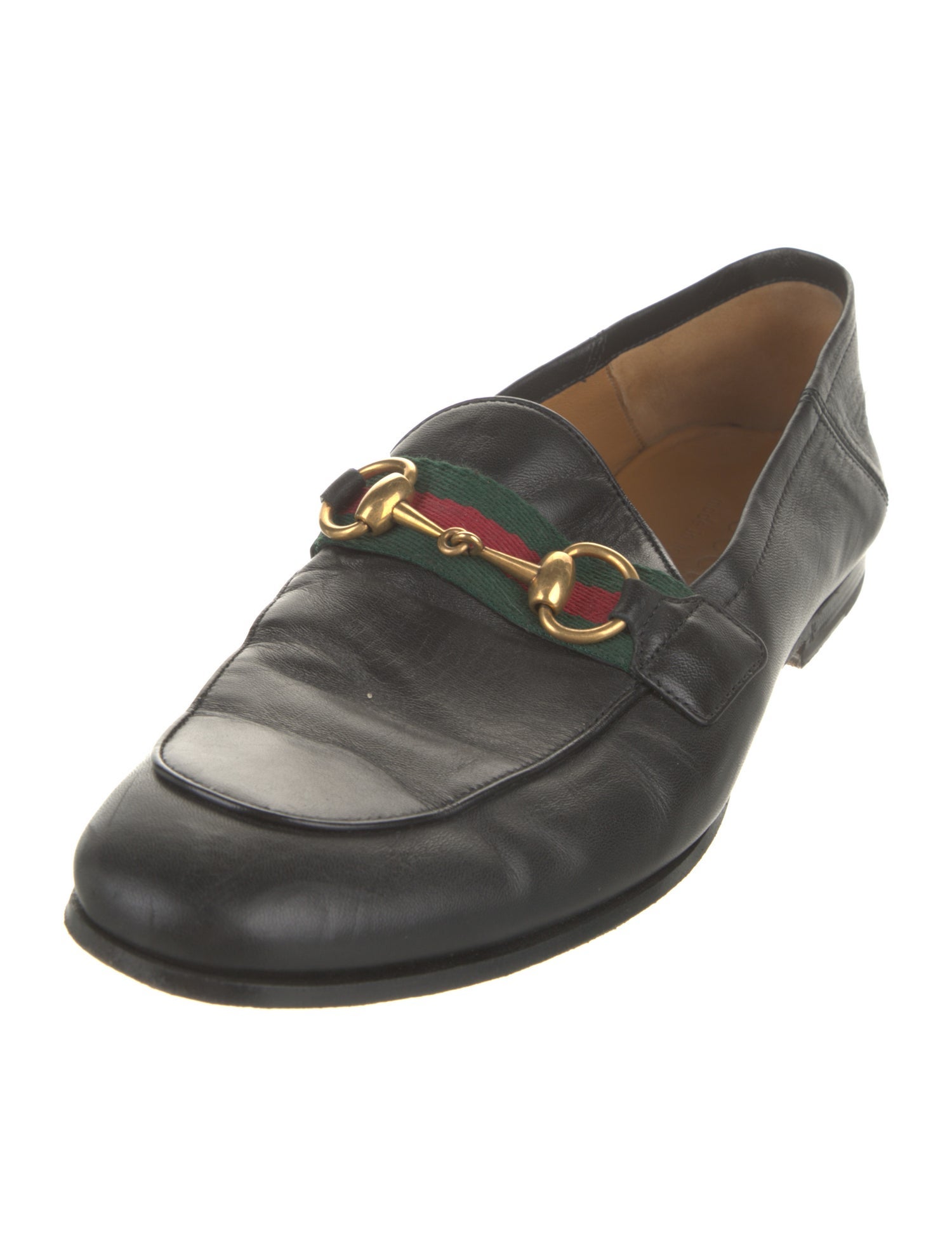 Gucci Web Accent Leather Loafers